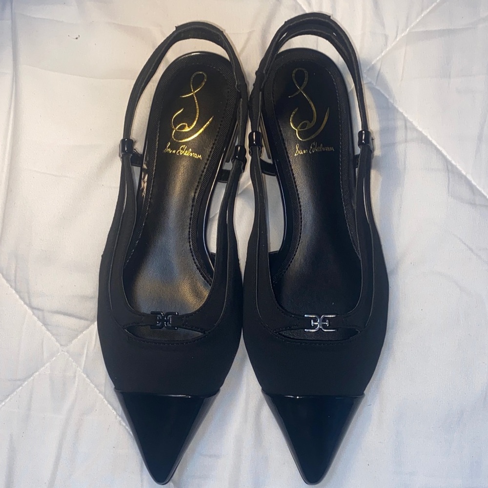 Black Pointed Slingback Mules